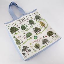 Woodland Trust organic cotton tree ID bag with blue shoulder length cotton handles