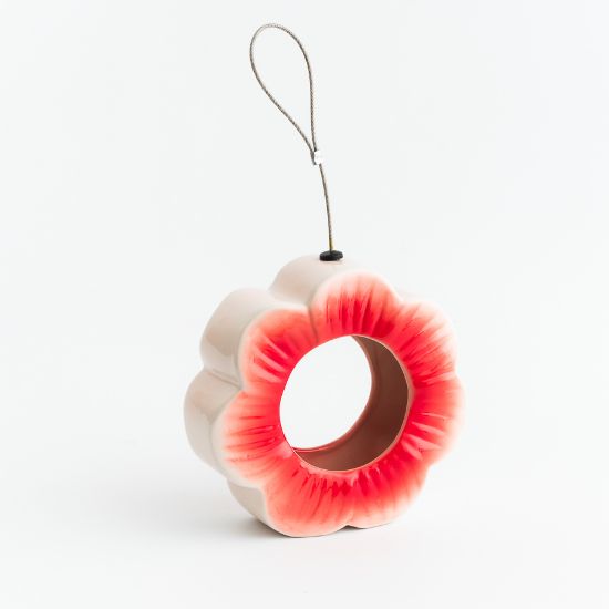 Picture of Wild poppy ceramic hanging bird feeder