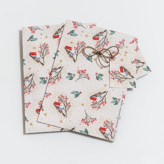 Picture of Woodland Trust gift wrap and tags - robin and holly