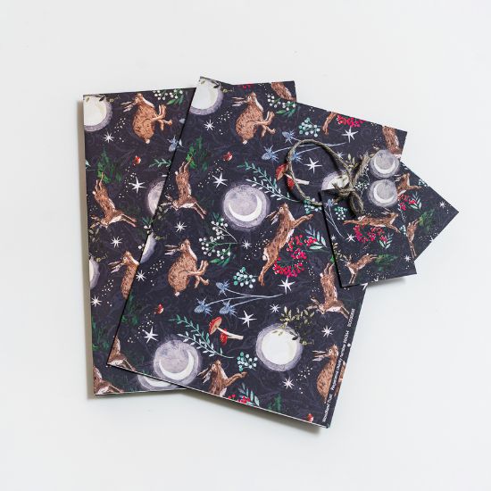 Picture of Woodland Trust gift wrap and tags – midnight hares