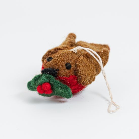Picture of Mini robin with holly sprigs felt decoration