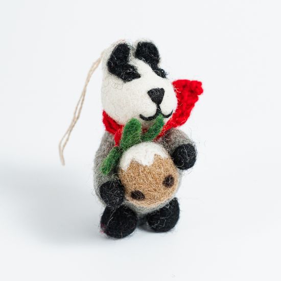 Picture of Badger with Christmas pudding felt decoration