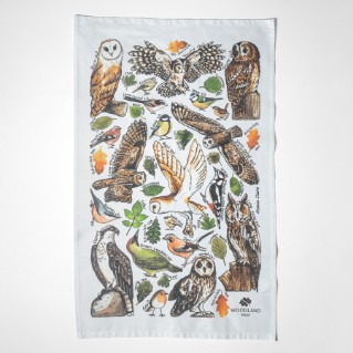 Picture of Woodland owls and birds tea towel