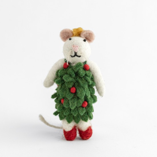 Picture of Mouse in holly dress felt decoration