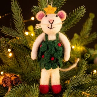Picture of Mouse in holly dress felt decoration